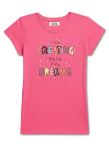 Cantabil Girls Pink Typography Printed Cotton T-shirt