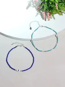 Accessorize Set Of 2 Silver-Plated Multi Beaded Evil Eye Choker Necklace
