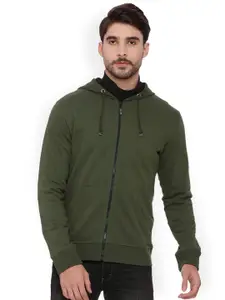 ARISE Men Olive Green Solid Hooded Sweatshirt