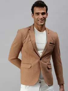 SHOWOFF Notched Lapel Collar Self Design Open Front Casual Blazer