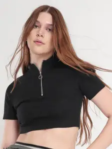 NOBERO High Neck Cotton Fitted Crop Top