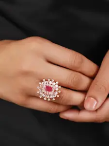 Anouk Rose Gold Plated AD-Studded Adjustable Finger Ring