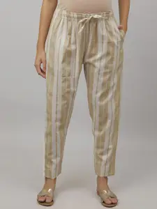 The Mom Store Women Striped Mid-Rise Relaxed-Fit Pure Cotton Maternity Lounge Pants