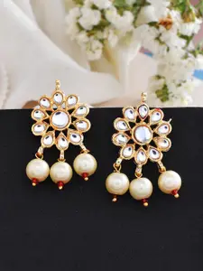 Silvermerc Designs Gold-Plated Floral Kundan Studded Drop Earrings