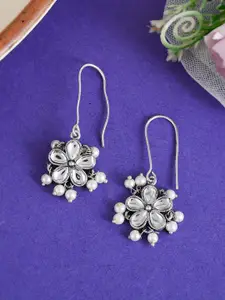 Silvermerc Designs Silver-Plated Kundan Contemporary Drop Earrings