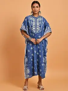 Lakshita Ethnic Motifs Printed Mandarin Collar Sequinned Kaftan Dress