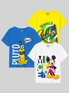 KUCHIPOO Boys Pack Of 3 Mickey & Friends Printed T-shirts