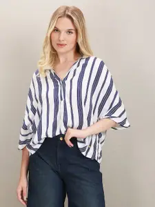 U.S. Polo Assn. Women Boxy Vertical Stripes Opaque Casual Shirt