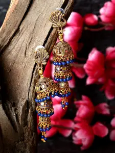 ANIKAS CREATION Gold-Plated Peacock Shaped Jhumkas
