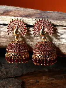 ANIKAS CREATION Gold-Plated Peacock Shaped Jhumkas