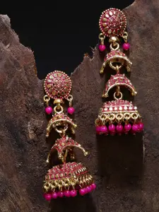 ANIKAS CREATION Gold-Plated Artificial Beads Contemporary Jhumkas
