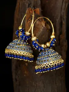 ANIKAS CREATION Gold-Plated Stone Studded & Beaded Dome Shaped Jhumkas