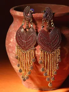 ANIKAS CREATION Gold-Plated Contemporary Drop Earrings