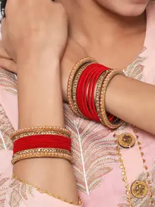 Anouk Set Of 20 Gold-Plated Stone-Studded & Velvet Bangles