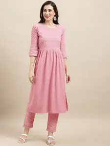 Sangria Pink Ethnic Motifs Embroidered Sequined A-Line Kurta