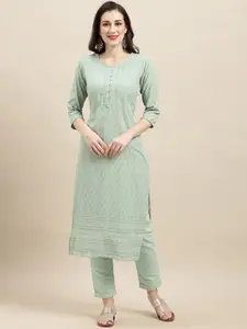Sangria Green Ethnic Motifs Embroidered Sequined Straight Kurta