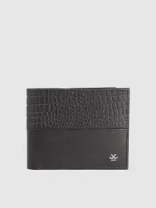 WROGN Men Crocodile Textured & Solid Leather Two Fold Wallet