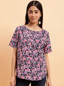 MINT STREET Floral Printed Round Neck Short Sleeve Top