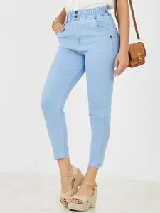 Styli Women Elastic Waistband Cropped Denim Jeans