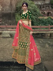 ODETTE Embroidered Beads and Stones Satin Semi-Stitched Lehenga Choli With Dupatta