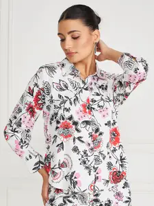 KASSUALLY White Floral Printed Casual Shirt
