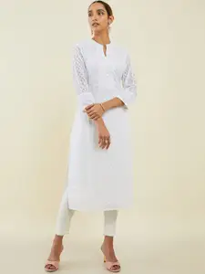 Soch White Ethnic Motifs Embroidered Mandarin Collar Georgette Kurta