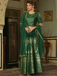 Juniper Green & Gold-Toned Foil Printed Ready to Wear Silk Lehenga Choli With Dupatta