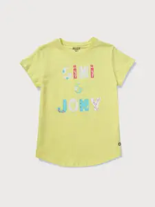 Gini and Jony Girls Typography Printed Round Neck Cotton T-shirt