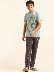 Sweet Dreams Boys Grey Printed Mid-Rise Pure Cotton Lounge Pants