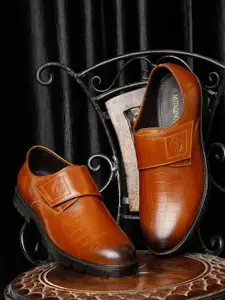 MUTAQINOTI Men Textured Vegan Leather Formal Monk Shoes