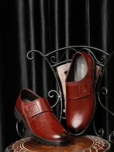 MUTAQINOTI Men Textured Leather Formal Monk Shoes