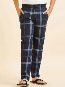 Sweet Dreams Boys Navy Blue & Black Checked Straight Cotton Lounge Pant