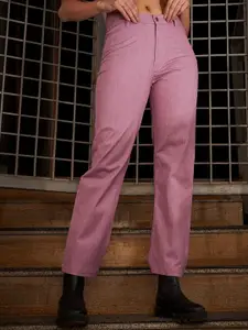 KASSUALLY Women Pink Mid-Rise Straight Fit Jeans