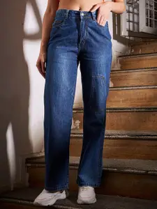 KASSUALLY Women Blue Mid-Rise Straight Fit Clean Look Light Fade Jeans