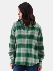The Souled Store Green & Grey Relaxed Opaque Checked Pure Cotton Casual Shirt