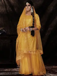 ODETTE Embellished Sequinned Semi Stitched Dress Material