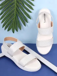DressBerry White Textured Open Toe Flats With Backstrap