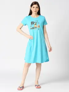 zebu Graphic Printed Pure Cotton T-shirt Nightdress