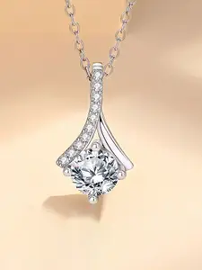 MYKI Silver-Plated Cubic Zirconia Studded Pendant with Chain