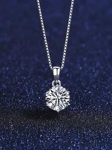 MYKI Silver-Plated Cubic Zirconia Studded Round Pendant With Chain