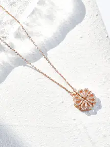 MYKI Rose Gold-Plated Cubic Zirconia Studded Floral Pendant
