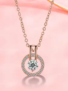 MYKI  Rose Gold-Plated CZ Studded Circular Pendant with Chain