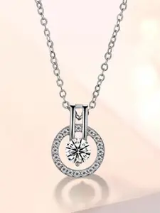 MYKI Silver-Plated Cubic Zirconia Studded Round Pendant with Chain