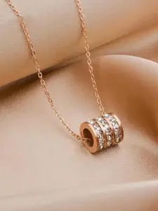 MYKI Women Rose Gold-Plated Cubic Zirconia Studded American Diamond Pendant With Chain