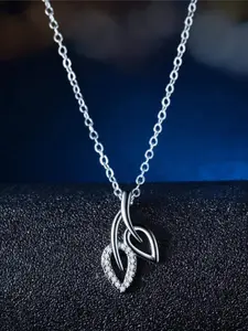 MYKI Women Silver-Plated Double Leaves Cubic Zirconia Pendant With Chain
