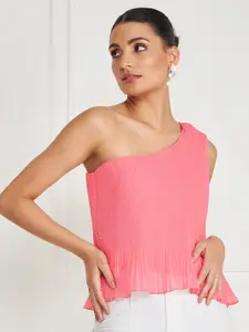KASSUALLY Pink One Shoulder A-Line Top