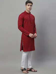 Jompers Geometric Chikankari Embroidered Kurta With Pyjamas