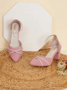 FABBHUE FABBHUE Pink Block Pumps with Bows