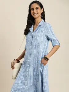 Taavi Woven Legacy Pure Cotton Shirt Collar Woven Design Roll-Up Sleeves A-Line Kurta