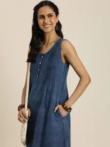 Taavi Solid A-Line Indigo Denim Kurta